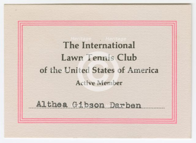 Membership card for the Lawn Tennis Club of the United States for Althea Gibson, 1980. Creator: Unknown.
