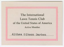 Membership card for the Lawn Tennis Club of the United States for Althea Gibson, 1980. Creator: Unknown