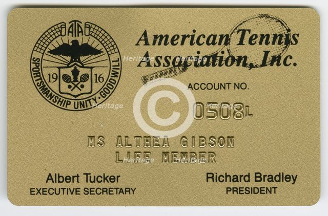 Membership card to the American Tennis Association for Althea Gibson, Aug 1995. Creator: Unknown.