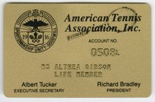 Membership card to the American Tennis Association for Althea Gibson, Aug 1995. Creator: Unknown