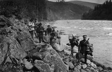 Members of the Expedition Detouring the Mrasskii Rapid, 1913. Creator: GI Ivanov