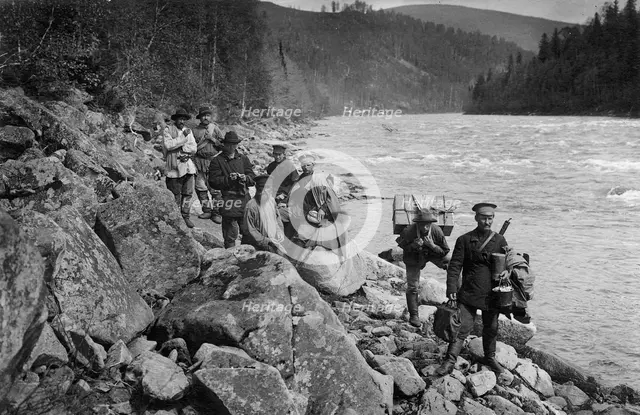 Members of the Expedition Detouring the Mrasskii Rapid, 1913. Creator: GI Ivanov.