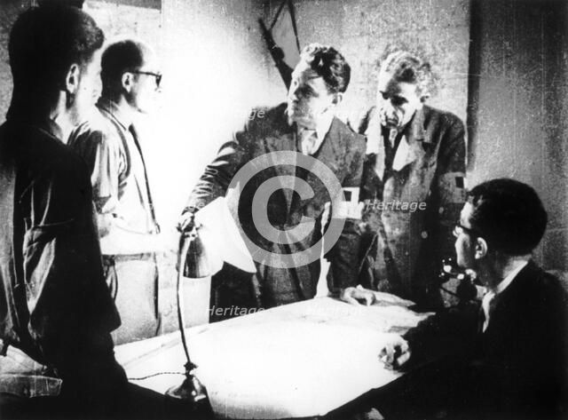 Members of the French Resistance in the catacombs, Place Denfert-Rochereau, Paris, August 1944. Artist: Unknown