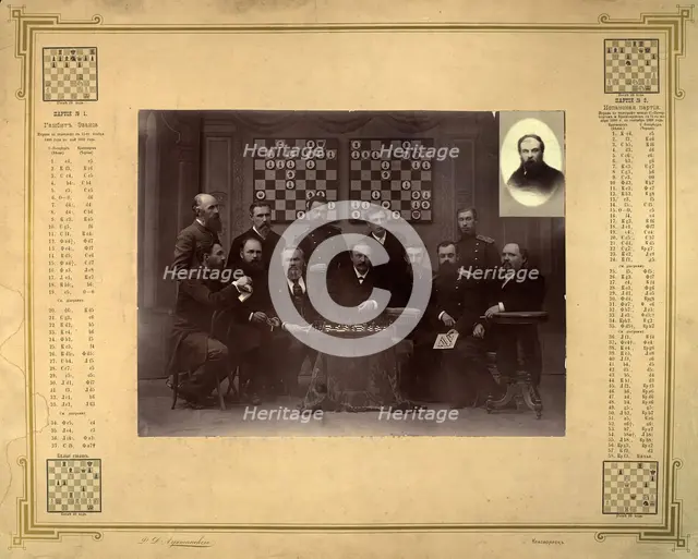 Members of the Krasnoyarsk chess circle, participants of the telegraphic match between...., 1888. Creator: Lukhtanska.