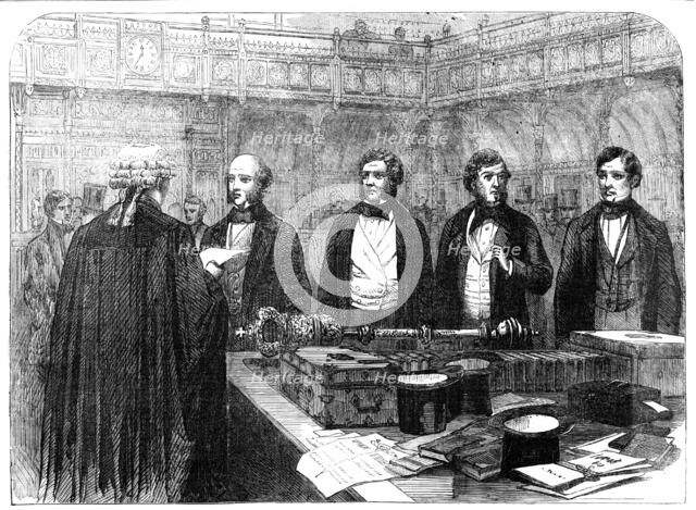 Members of the House of Commons Taking the Oaths, 1857. Creator: Unknown.