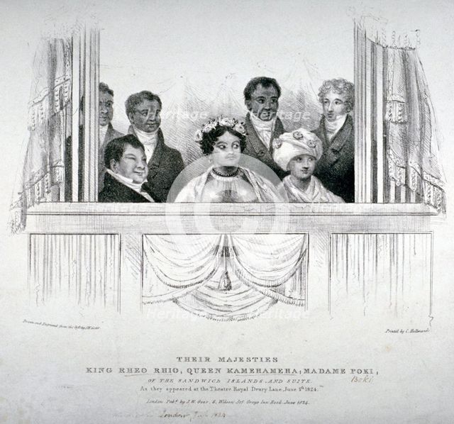 Members of the Hawaiian royal family at the Theatre Royal, Drury Lane, London, 1824. Creator: Anon.