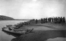 Members of the Land-Management Expedition on the Boats on the Tom River, Between Kuznetsk..., 1913. Creator: GI Ivanov
