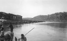 Members of the Land-Management Expedition on the Boats on the Tom River, Between..., 1913. Creator: GI Ivanov