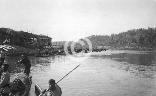 Members of the Land-Management Expedition on the Boats on the Tom' River, Between..., 1913. Creator: GI Ivanov.
