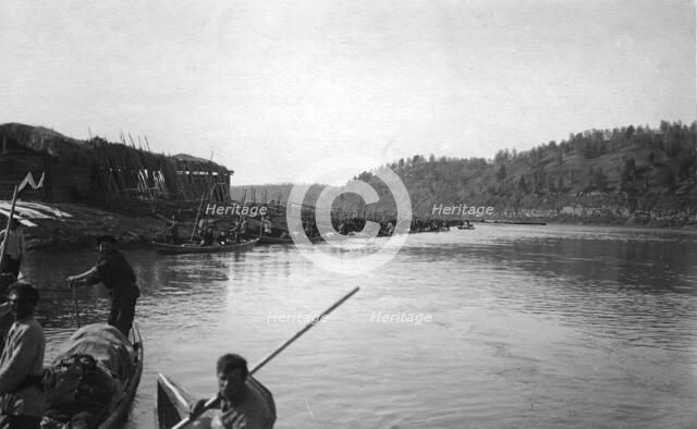Members of the Land-Management Expedition on the Boats on the Tom' River, Between..., 1913. Creator: GI Ivanov.