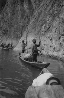 Members of the Land-Management Expedition on the Boats by the Mrassu River Steep Shore..., 1913. Creator: GI Ivanov