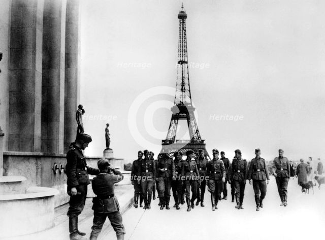 Members of the SS visiting the Eiffel Tower, Paris, July 1940. Artist: Unknown