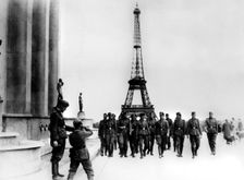 Members of the SS visiting the Eiffel Tower, Paris, July 1940