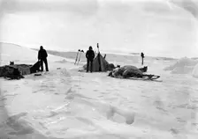 Members of a Sled Expedition near Their Tent, 1913. Creator: Mikhail Alekseevich Pavlov
