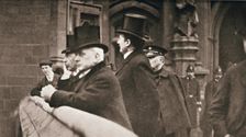 Members of both Houses watching suffragettes in Parliament Square, London, 30 June 1908. Creator: Unknown