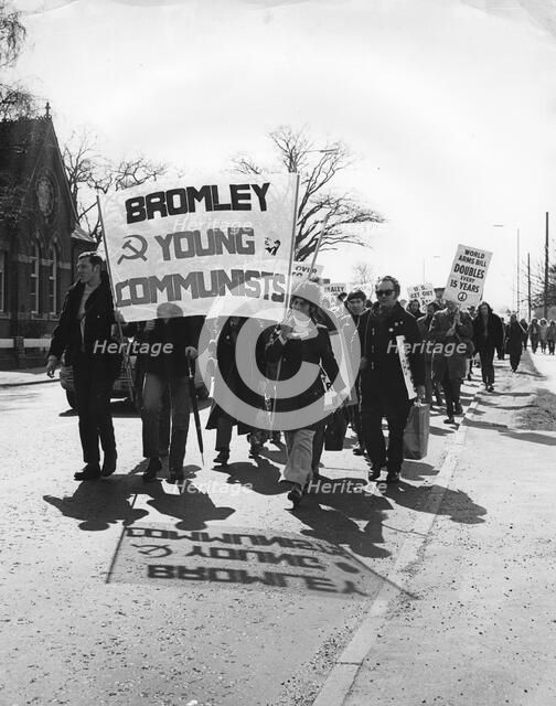 Members of Bromley Young Communists leading a CND demonstration, Horley, Surrey, c1964-1970.