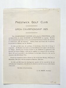 Members rules for Open Championship, Prestwick, 1925. Creator: Unknown