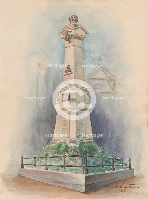 Memorial column for Lieutenant Admiral M.A. De Ruyter in Debrecen, 1900-1950.  Creator: Anon.