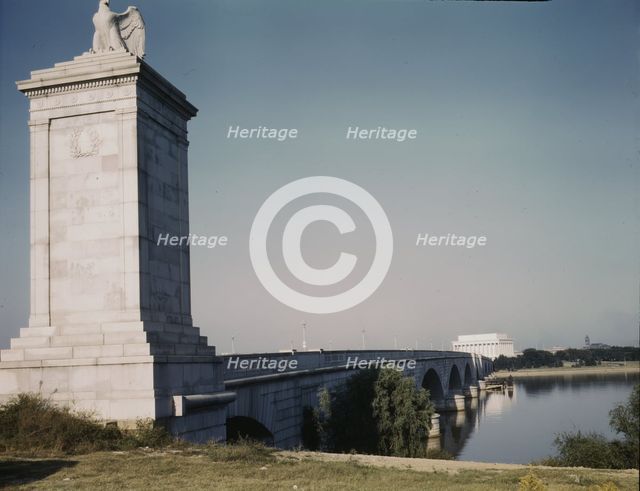 Memorial Bridge, looking from the Virginia side of the Potomac River..., Washington, D.C., ca. 1943. Creator: Unknown.