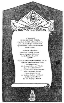 Memorial erected at Maidstone, to the memory of the brave Captain Nolan, who fell at Balaclava, 1856 Creator: Unknown