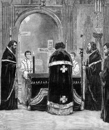 Memorial service for the late Emperor of Russia in the Greek Church, Moscow-Road, Bayswater, 1881. Creator: Unknown