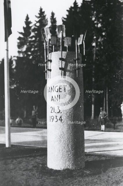 Memorial stone marking construction of the Munich to Salzburg motorway, 1934. Artist: Unknown.