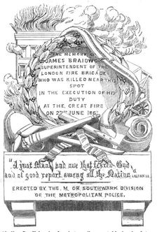 Memorial-stone to the late Mr. Braidwood, 1862. Creator: Unknown