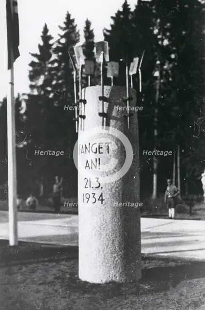 Memorial stone to the start of the construction of the Munich - Salzburg motorway, 1934. Creator: Unknown.