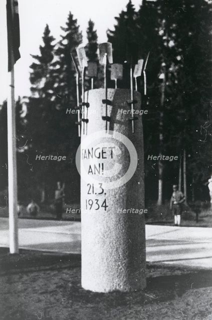 Memorial stone to the start of the construction of the Munich - Salzburg motorway, 1934. Creator: Unknown.