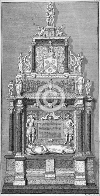 Memorial to Thomas Sutton in the chapel of Charterhouse, Finsbury, London.                           Artist: Anon