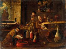 Men (monks?) making and sampling wines, spirits, or other beverages or medicines. Creator: Unknown