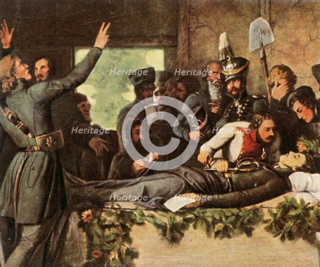 Men of the Lützow Free Corps with Körner's body, 26 August 1813, (1936).  Creator: Unknown.