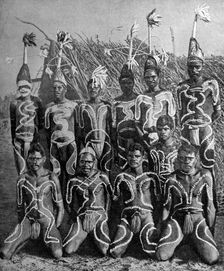 Men of the Never Never land in totem attire, Australia, 1922.Artist: PJ MacMahon
