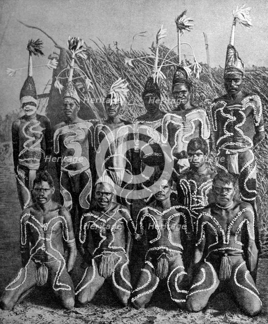 Men of the 'Never Never land', in totem attire, Australia, 1922.Artist: PJ MacMahon