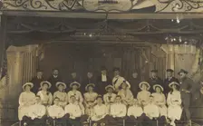 Men on a large stage set, [between 1910 and 1919 and between 1920 and 1929?]. Creator: Unknown