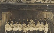 Men on a large stage set, [between 1910 and 1919 and between 1920 and 1929?]. Creator: Unknown