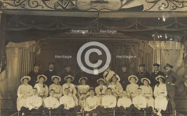Men on a large stage set, [between 1910 and 1919 and between 1920 and 1929?]. Creator: Unknown.