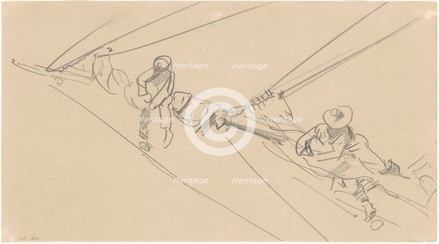 Men on a Spar, c. 1876. Creator: John Singer Sargent.