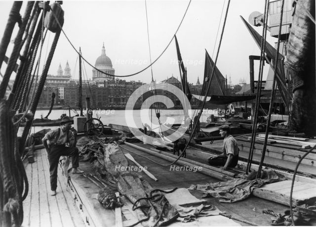 Men on a Thames barge, South Bank, Lambeth, London, early 20th century. Creator: George Davison Reid.
