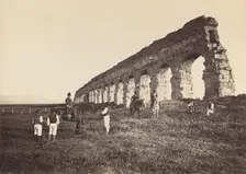 [Men on Horse by Roman Aqueduct], 1860s. Creator: Attributed to Altobelli & Molins