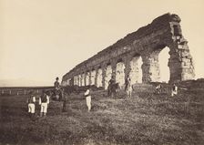[Men on Horse by Roman Aqueduct], 1860s. Creator: Attributed to Altobelli & Molins