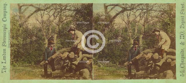 Men on logs, about 1865. Creator: London Stereoscopic & Photographic Co.