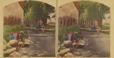 Men at stream fishing, about 1860. Creator: Unknown