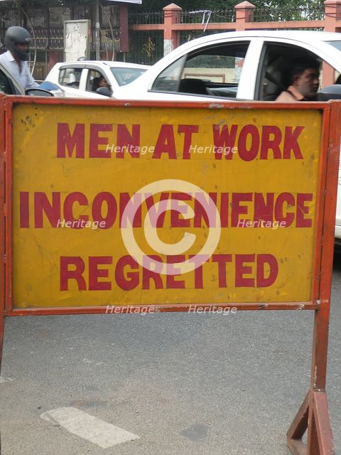 Men at work road sign in India, 2019. Creator: Unknown.