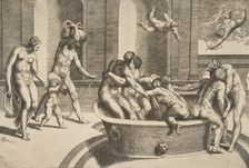 Men and women bathing, some embracing, 1531-76. Creator: Giulio Bonasone