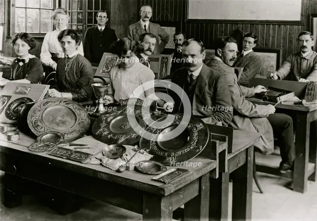 Men and women in tinsmithing and plating class, within 20 miles of Barry, before 19 Creator: Unknown.