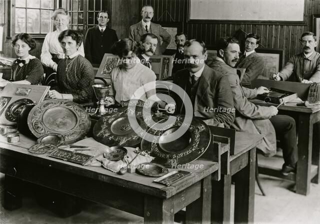 Men and women in tinsmithing and plating class, within 20 miles of Barry, before 19 Creator: Unknown.