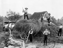 Men and boys with tools and a haycart, c1860-c1922. Artist: Henry Taunt