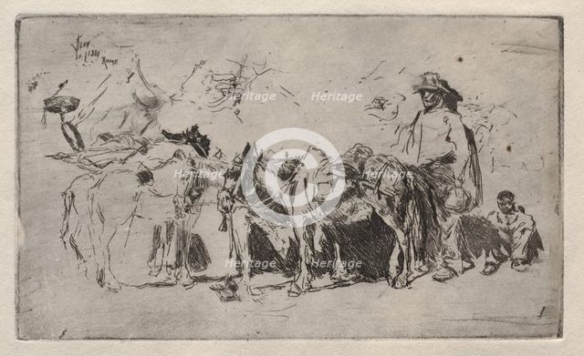 Men and Donkeys, Rome, 1880. Creator: Robert Frederick Blum (American, 1857-1903).