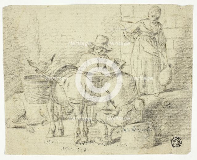 Men and Donkeys, Woman with Pitcher, n.d. Creator: Edwin Henry Landseer.